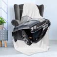thumbnail image 4 of Cars Soft Flannel Fleece Throw Blanket, Black Modern Pony Car with White Racing Stripes Coupe Sports Dragster Print, Cozy Plush for Indoor and Outdoor Use, 50" x 60", Black Grey White, by Ambesonne, 4 of 5