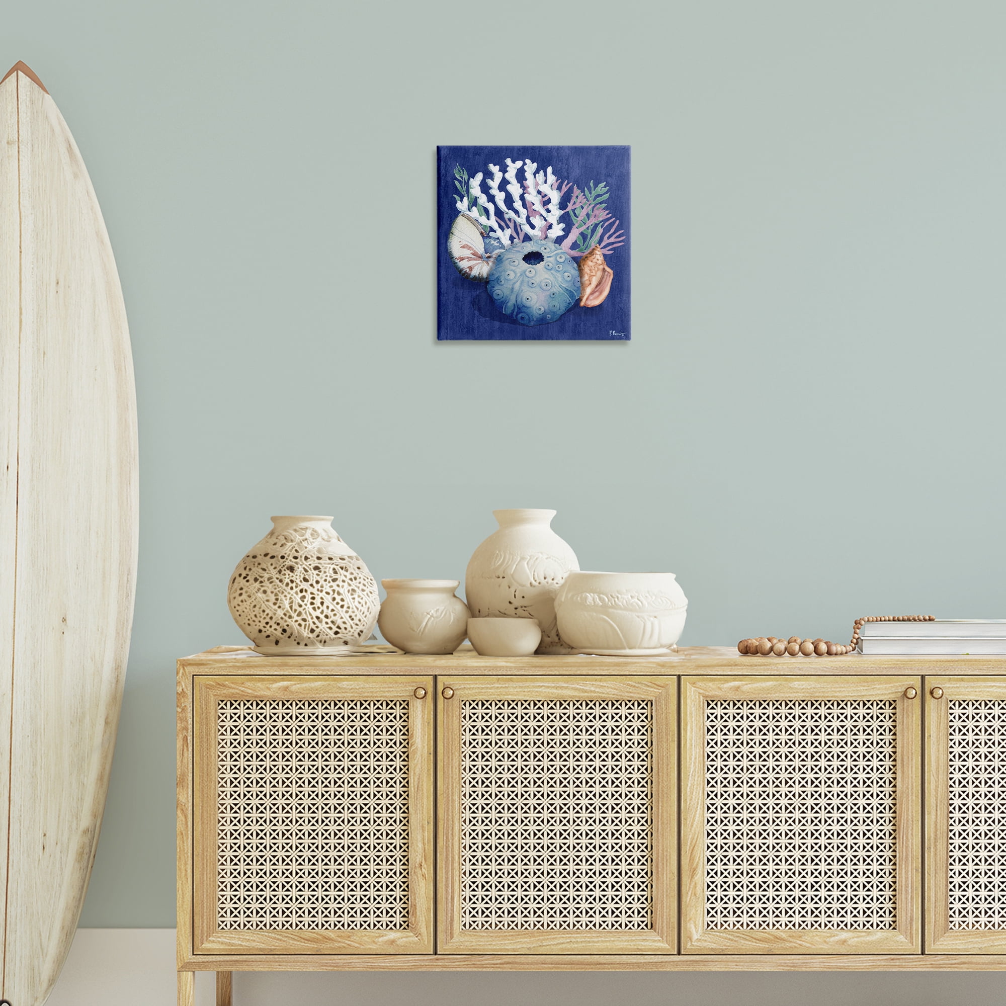 Stupell Industries Sea Urchin & Coral Coastal Painting Gallery Wrapped Canvas Art Print Wall Art, 17 x 17