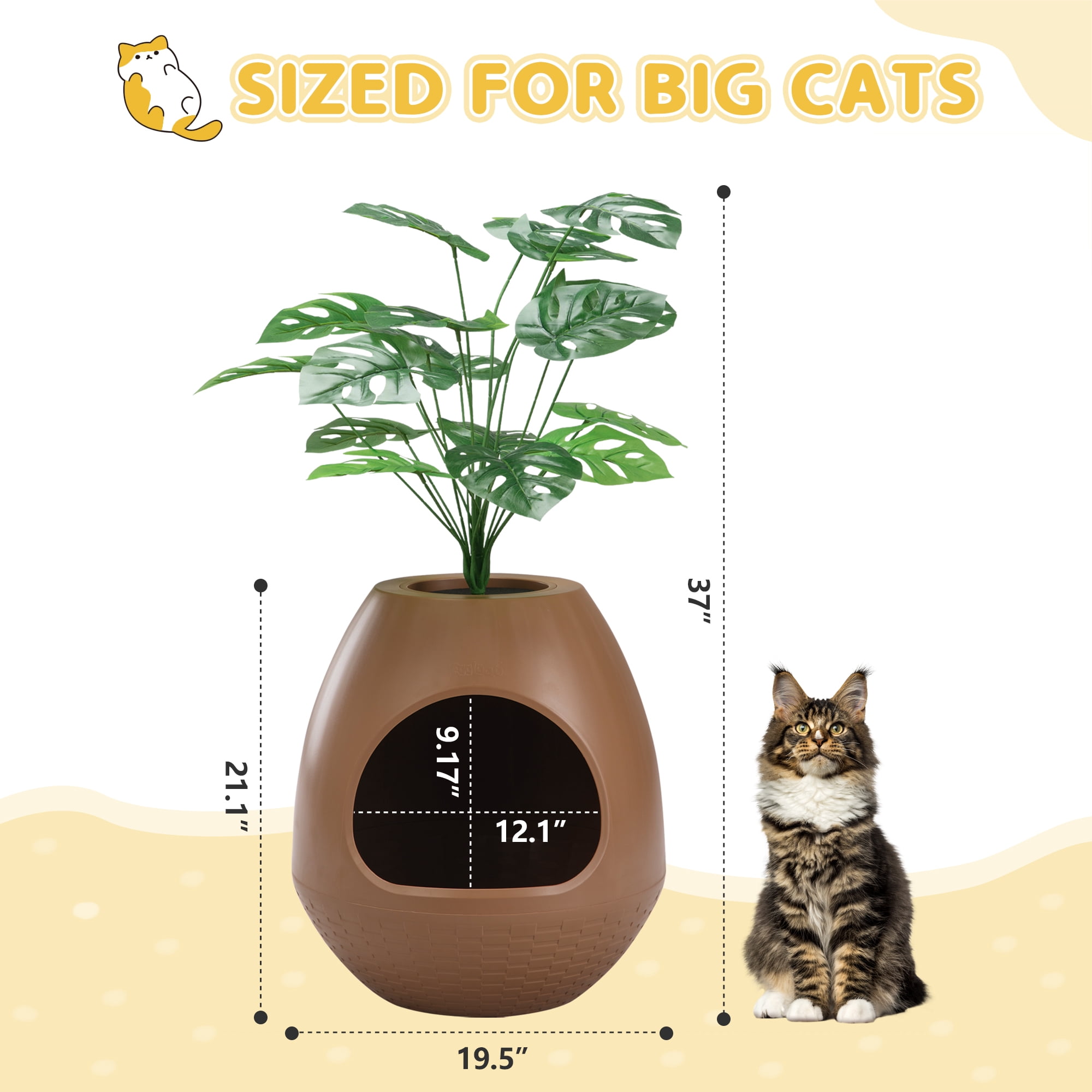 Eggloa6 Cat Plant Litter Box Set With Artificial Plants, Attached Scoop, Replaceable Litter Box Liners, Hidden Cat Litter Box Furniture, Brown