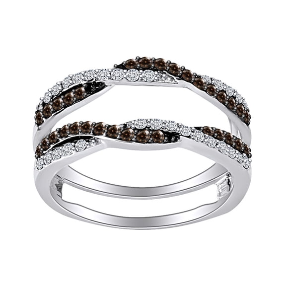 AFFY 1/2 Carat Round Brown & White Natural Diamond Wrap Enhancer Engagement Ring 10K Solid White Gold (0.48 Cttw)-Ring Size-5.5