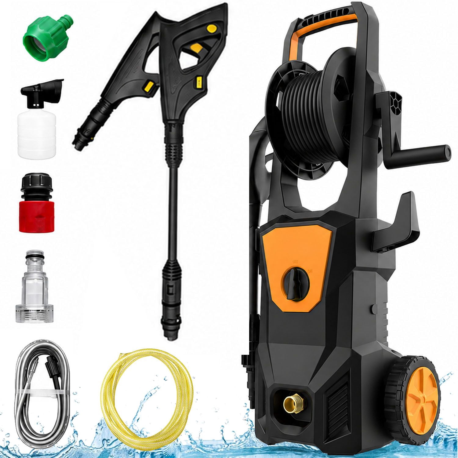 Electric Pressure Washer, 1600W Portable Power Washer with Hose Reel, Foam Cannon, Spray Gun, 7M High Pressure Hose & Quick Connect Kit, Pressure Washer Electric for Cars, Driveways, Patios &