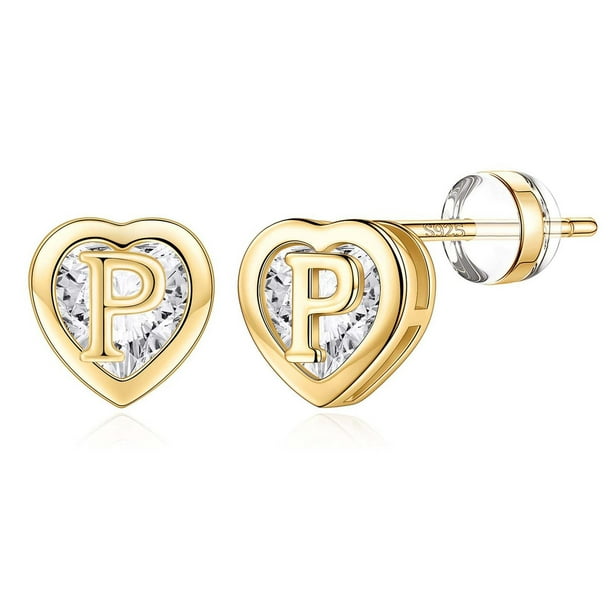 Xihbxyly Pendientes de Corazón con Inicial En Plata de Ley y Detalles de Circonitas. Joyas Personalizadas para Mujer. Regalo Ideal para Tu Hija o Novia. Perfectos para San Valentín. Tamaño de 6,7 Mm.