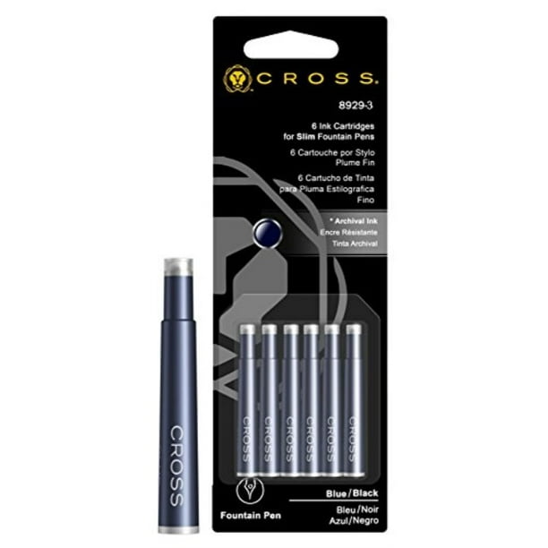 cross slim fountain pen ink cartridges, blue/black, 6, per card (89293