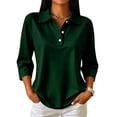 thumbnail image 2 of Polo Shirts for Women 3/4 Sleeve Vintage Button Collar Dressy Fall Office Basic Tops Dark Green 3XL, 2 of 9