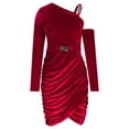 thumbnail image 4 of Zedker Women's Elegant Fall Off The Shoulder Dresses Casual Long Sleeve Ruched Side Slit Cocktail Party Bodycon Mini Dress Plus Size Red S, 4 of 6