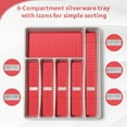 thumbnail image 2 of Silverware Organizer with Cutlery Icons，Silverware Tray for Kitchen Drawer，Plastic Flatware Tableware Cultery Drawer Organizer Utensil Organizer with Non-slip TPR Linings，6-Compartment, 2 of 7