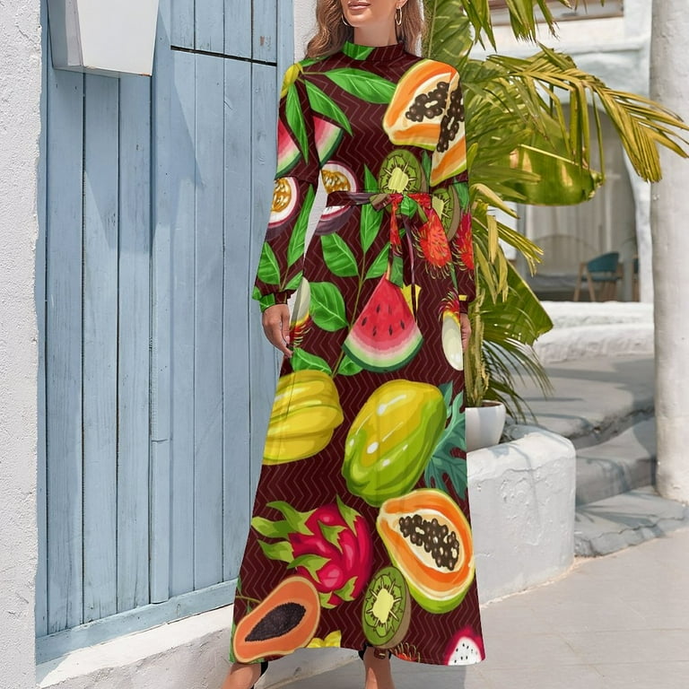Tropical Fruit Dress High Neck Colorful Fruits Slices Beach