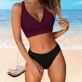 thumbnail image 2 of Women's High Waisted Bikini Sets 2 Piece Tummy Control Swimsuits V Neck Twist Front Bathing Suits(Light Purple,S), 2 of 6