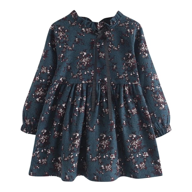Odeerbi 2-14 Años Niñas Vestido Floral Manga Larga Algodón Midi Vestido Cuello Redondo Niños Encaje Primavera Otoño Plisado
