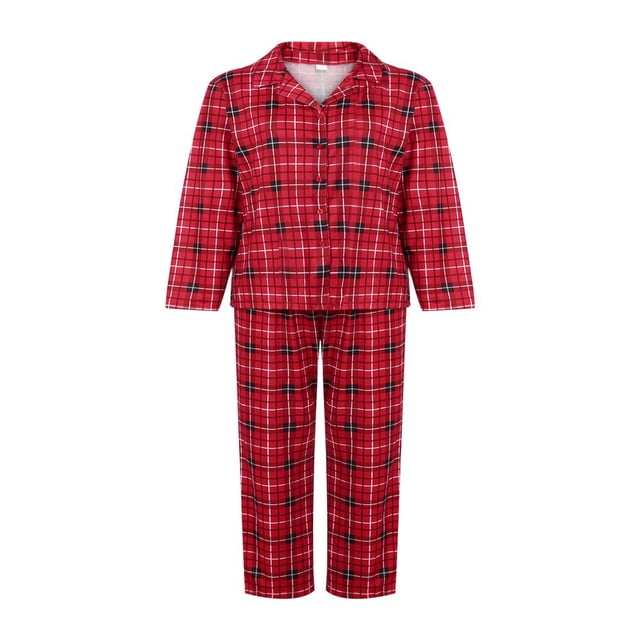 Ensemble de Pyjamas de Noël Assortis pour la Famille Imprimé à Carreaux Rouges Vêtements de Nuit pour Hommes Femmes Enfants Bébé Chien