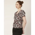 thumbnail image 3 of Moomaya Printed Cotton Tops For Women V Neck Short Puff Sleeve Regular Fit Top, 3 of 8