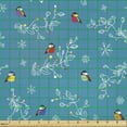 thumbnail image 2 of Winter Fabric by the Yard, Colorful Birds on Branches Snow Flakes Holiday Season, Decorative Upholstery Fabric for Chairs & Home Accents, Sea Blue Multicolor by Ambesonne, 2 of 5