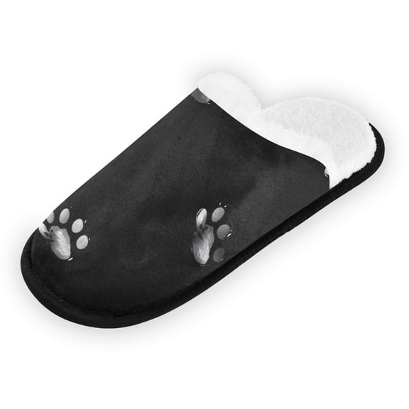 Women's Men's Slippers, Non-Slip Travel Unisex Fleece House Shoes White Paw