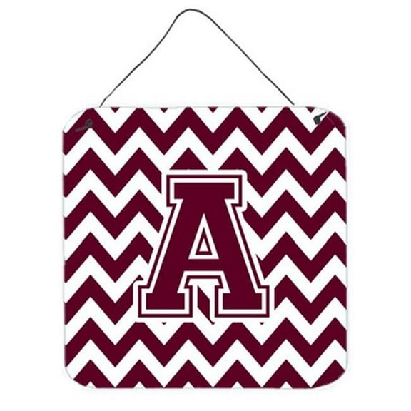 Letter A Chevron Maroon & White Wall or Door Hanging Prints, 6 x 0.02 x 6 in.