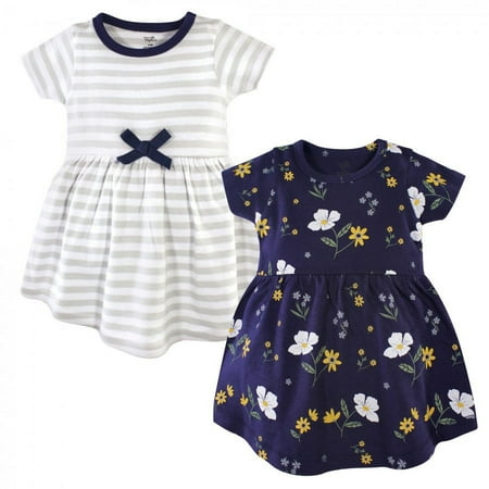 UPC: 0660168598445 | Hudson Baby Infant and Toddler Girl Cotton Short-Sleeve Dresses 2pk Night Blooms 3 Toddler