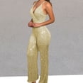 thumbnail image 2 of Mameluco ajustado con cuello en V mono ajustado con tirantes para mujer ropa de fiesta de estilo vintage, 2 of 9