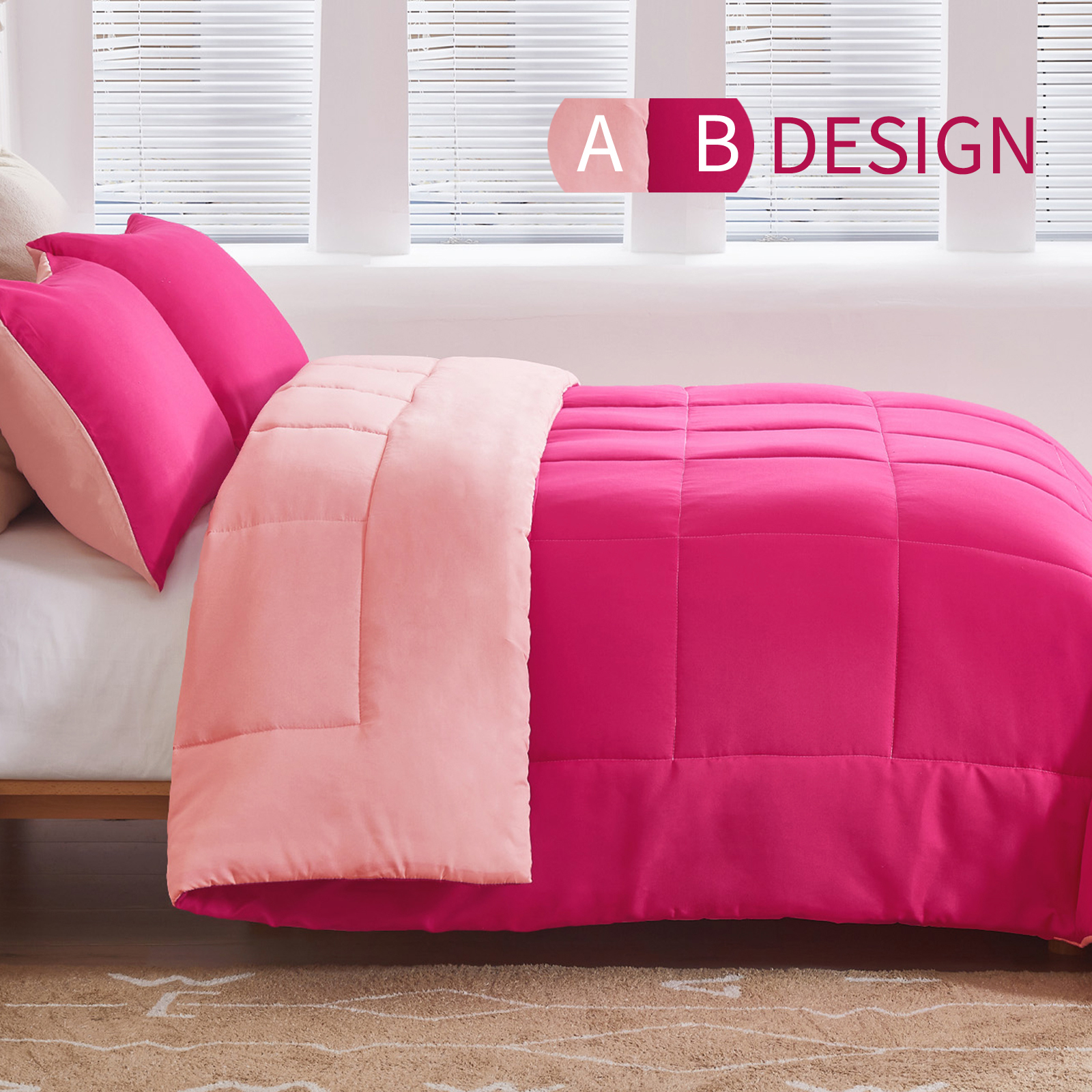 Exclusivo Mezcla Queen Comforter Set, 3-Piece, Reversible Pink photo 4