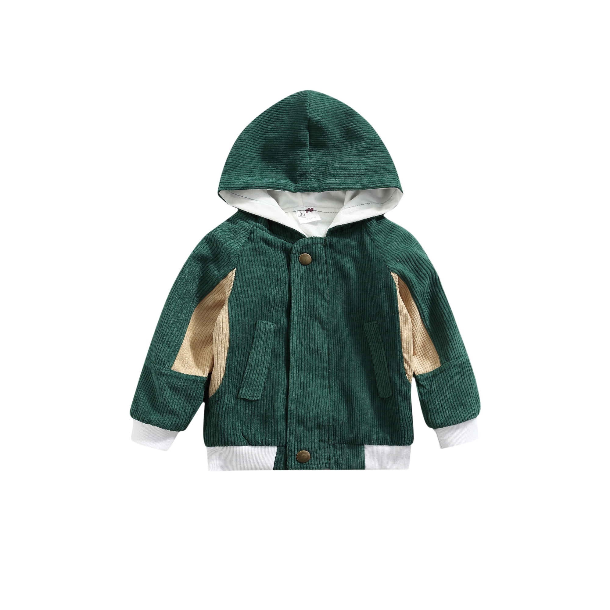 Calsunbaby Toddler Baby Corduroy Hooded Jacket Fashion Color Block Long  Sleeve Zip Up Cardigan Loose Fit Coat