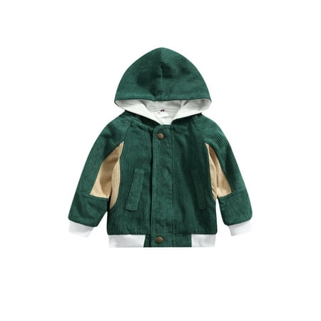 

Sunisery Causal Kids Baby Girls Boys Corduroy Jacket Outwear Patchwork Long Sleeve Hooded Zipper Coats Green 2-3 Years