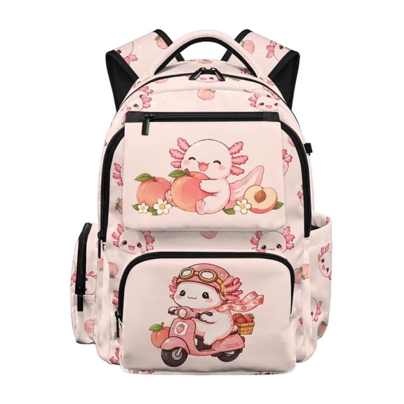 Chririnla Axolotl Backpack for Girls 6-8 Cute Pink Bookbag Kids Peach School Bag for Elementary Kindergarten Lightweight 17 Inch School Book Bags