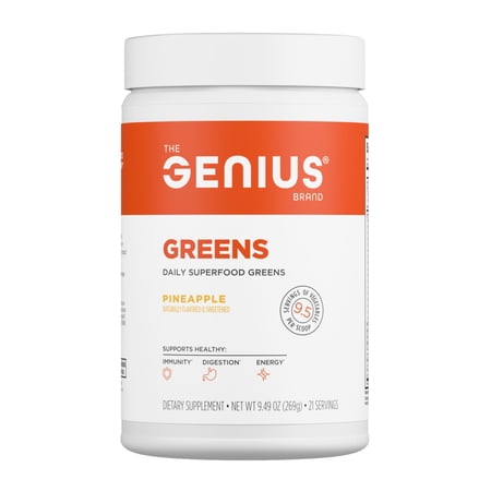 The Genius Brand Daily Superfood Greens - Organic Plant-Based Powder - Pineapple Flavor - Whole Food Blend with Greens, Fruits & Veggies - 30 Serving