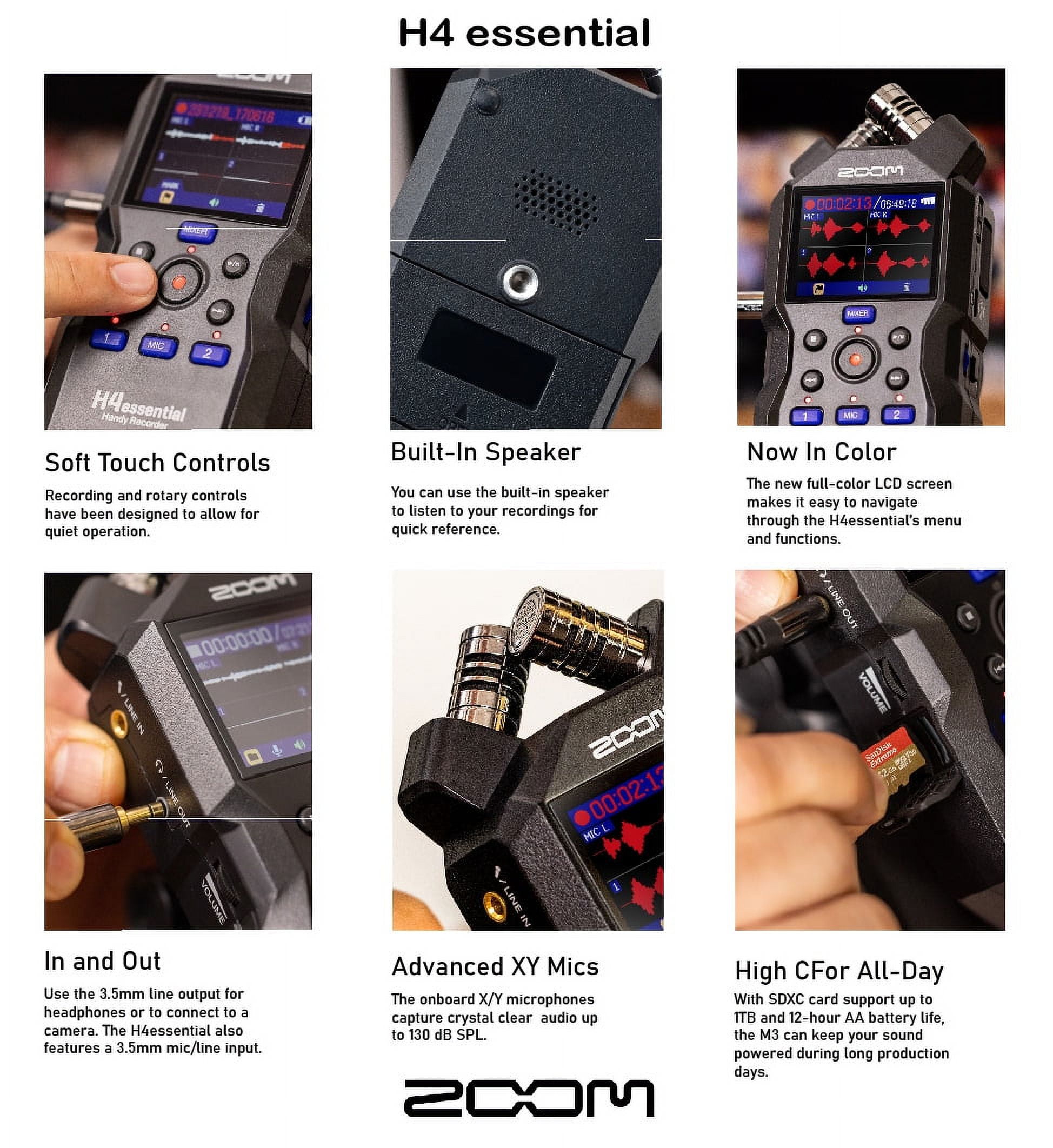 Zoom H4essential 4-Track Handy Recorder Bundle with 2x Zoom ZDM-1 Podcast Dynamic Microphone, ZHP-1 Headphones, TPS-4 Tripod, Windscreen, XLR Cable