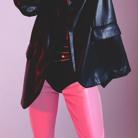 WRISTBIQUE 1Pc Pink Pu Faux Leggings For Women High Waist Stretchy