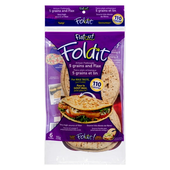 Flatout Foldit® 5 Grains and Flax, Very high source of fiber... & Tasty!