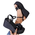 thumbnail image 2 of Xucatan Women's Patent Leather Wedge Sandals, Peep Toe Double Strap Slides with Espadrille Sole, Adjustable Ankle Buckle Platform Heels, Versatile Summer Party Footwear Gift, 2 of 8