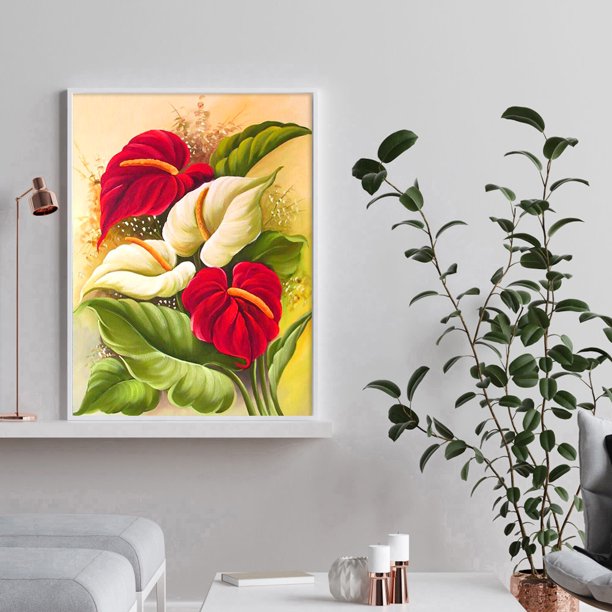 Cuadros Decorativos Kit de dibujo 5D Diamond Painting Full Square Drill (DF1011 Red White Flower) Ndcxsfigh Nuevos Originales