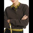 thumbnail image 1 of Camisa de Larga para Mujer, Informal, Holgada, con Cuello en V, para Trabajo Formal, Ropa de Otoño. Marrón L, 1 of 8