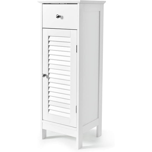 Bathroom Floor Cabinet,13 x 12 x 34.5 inches (White)Wooden Side Storage Cabinet with Single Shutter Door and Inner Adjustable Shelf, Equipped with Anti-toppling Fitting