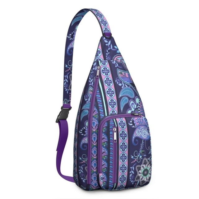 Chic Paisley Sling Backpack - Exotic Colorful Pattern Shoulder Bag, Fashionable Anti-Theft Pack for Commuters
