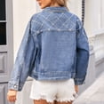thumbnail image 5 of WXLWZYWL Women's Oversized Denim Jackets Plus Size Button Down Shirt Casual Summer Fall Jean Half Sleeve Blouse Tops, 5 of 6
