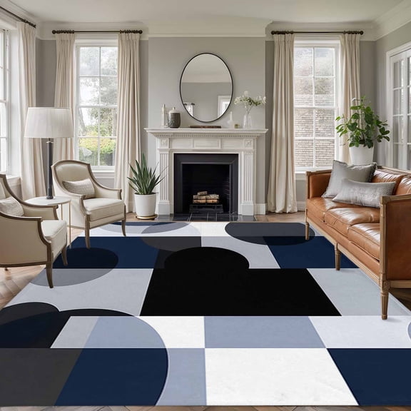 5'x7' Area Rugs, Navy Blue Black Indoor Outdoor Area Rug for Living Room Bedroom, Art Modern Abstract Geometric Washable Bathroom Rugs Kitchen Floor Carpet Mats Home Decor Aesthetic