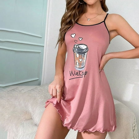 Women s Crew Neck Casual Pyjamas Sexy Cute Heart Print Nightgown Babydoll Lingerie Dress Sleepwear Mini Slip Chemise Nightwear Xinyi