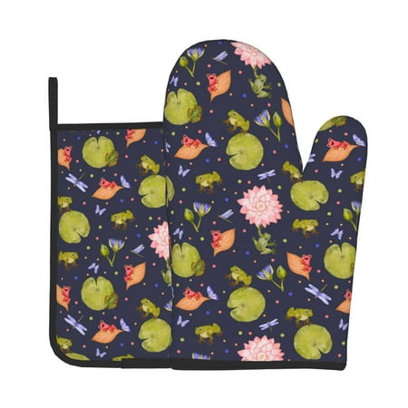 

Bingfone Frog And Flowers Print Oven Mitts Pot Holders Set 2 PCS for Kitchen for Cooking Grilling Baking BBQ Pot Holders Cook Essentials