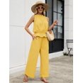 thumbnail image 2 of Women's Linen 2 Piece Outfits Sleeveless Ruffle Top Wide Leg Pants Summer Loungewear Beach Travel Sets, 2 of 11
