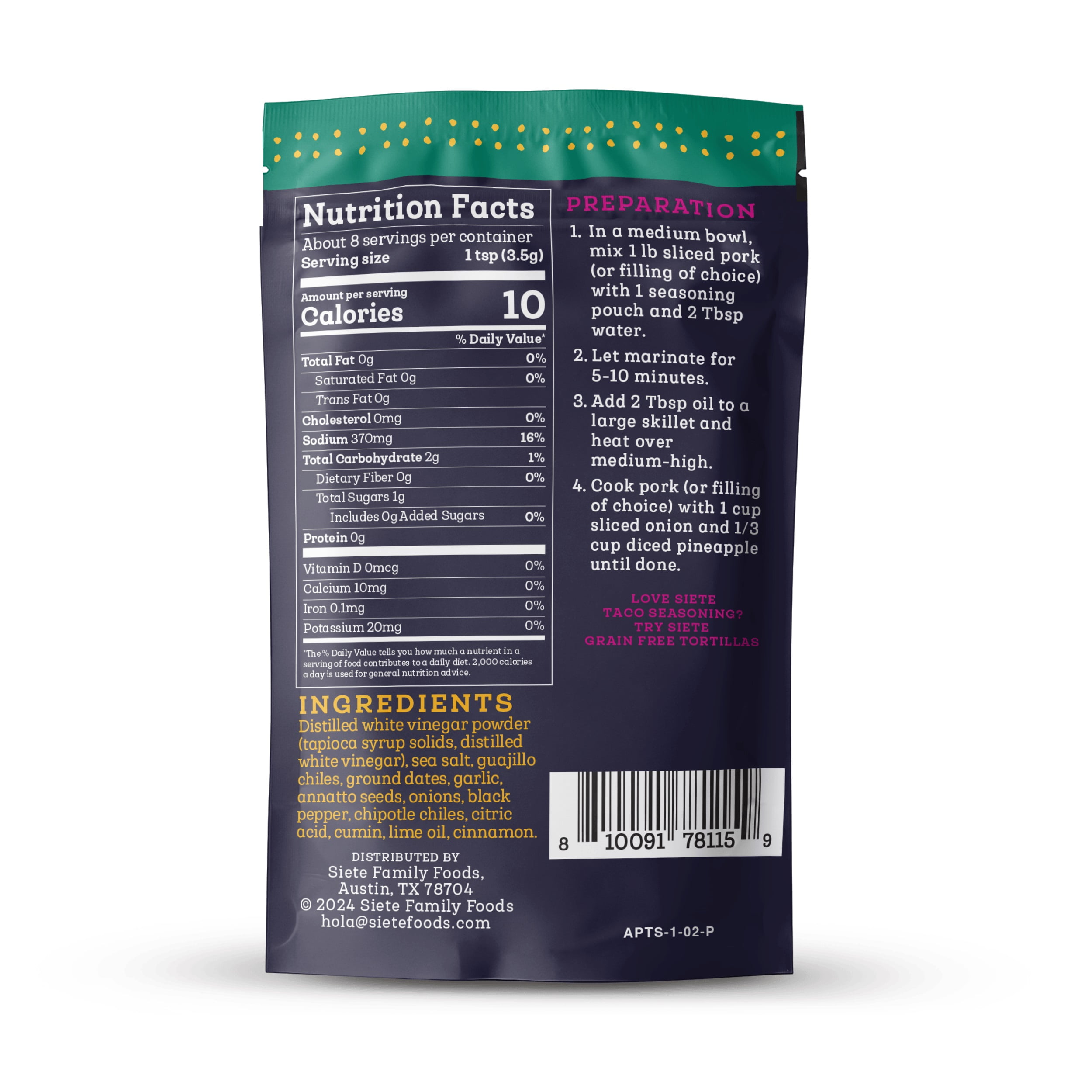 (5 pack) Siete Family Foods Al Pastor Seasoning, 1oz packet