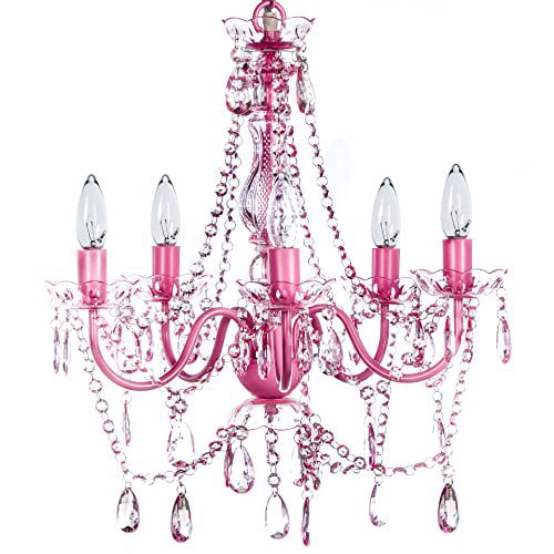 The Original Gypsy Color 4 Light Small Pink Chandelier H 17.5 x W 15 Pink Metal Frame with Pink Acrylic Crystals