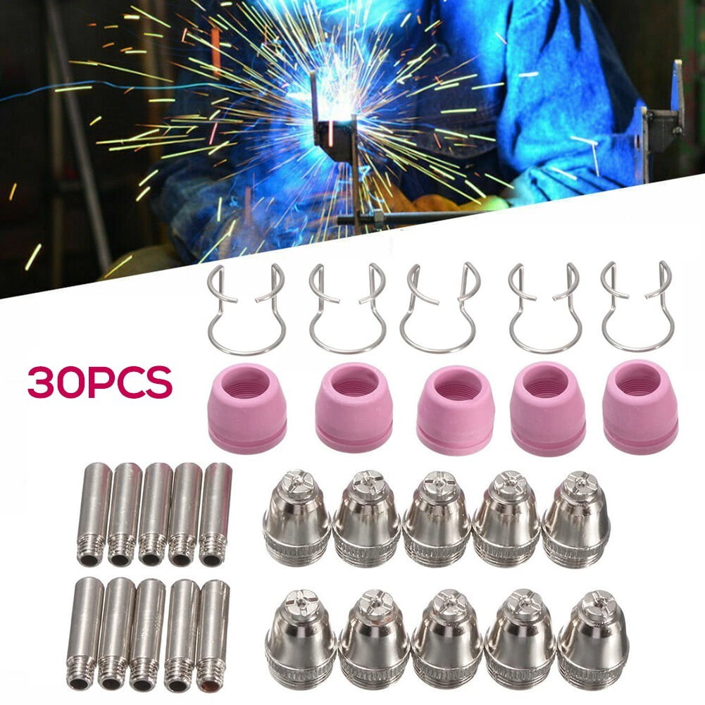 30pcs/set Plasma Cutter Torch Consumable Nozzle Electrode Tips Shield Guide Part 