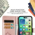 thumbnail image 4 of for iPhone 16 Plus Wallet Case, [Flower Embossed] Premium PU Leather Flip Protective Case Cover with Card Holder and Stand with Wrist Strap for iPhone 16 Plus, Rosegold, 4 of 5