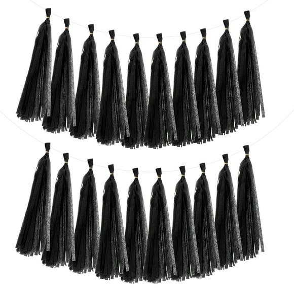 Uxcell 20 Pcs Guirlande à Pompons Noire 14.6 x 9.4 Pouces Bannière en Papier de Soie