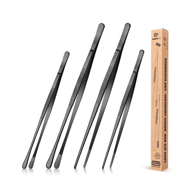 Pinzas de cocina Bundlepro, finas, largas, 30 cm y 25 cm, acero inoxidable