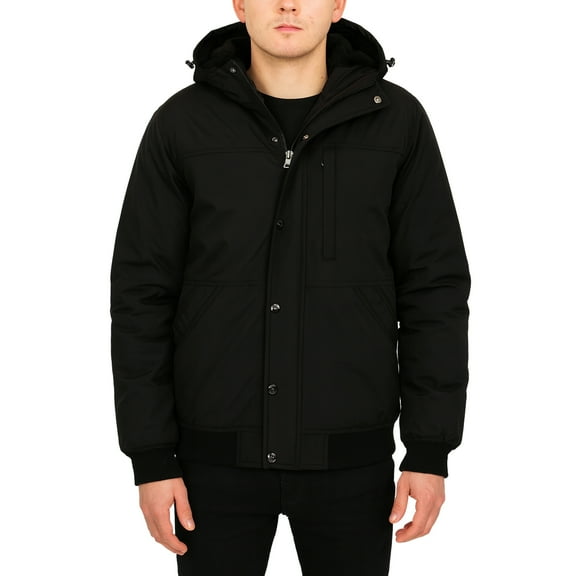 Men’s Heavyweight Winter Bomber Jacket, Sherpa Fleece-Lined, Hooded, Water-Resistant Coat