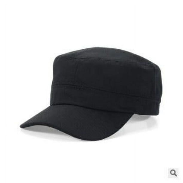 Zhuge Gorra de béisbol clásica de sarga con parte superior plana ajustable unisex, gorra militar de cadete de 22 a 23,6 pulgadas (negra)