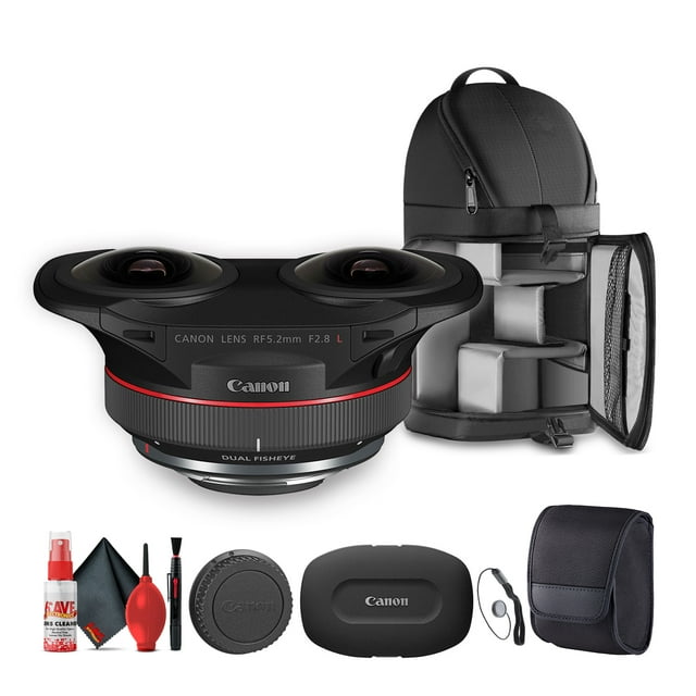 Canon RF 5.2mm f/2.8 L Dual Fisheye 3D VR Lens + Sling Backpack + Cleaning Kit + More(International Model)