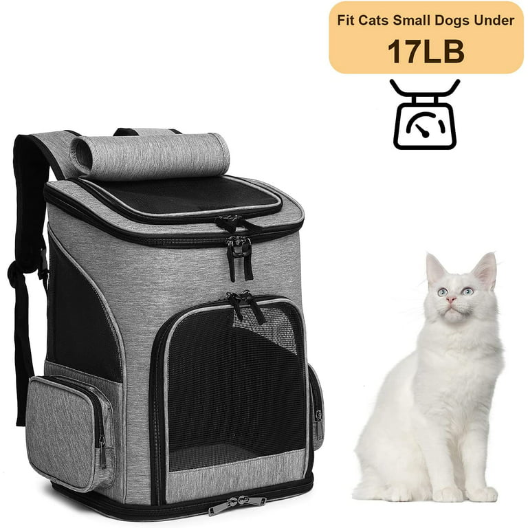 Cat Travel Bag Breathable Mesh Pet Carrier Bag Double Straps Cat Backpack  Carrier Folding Design for Cats and Puppies