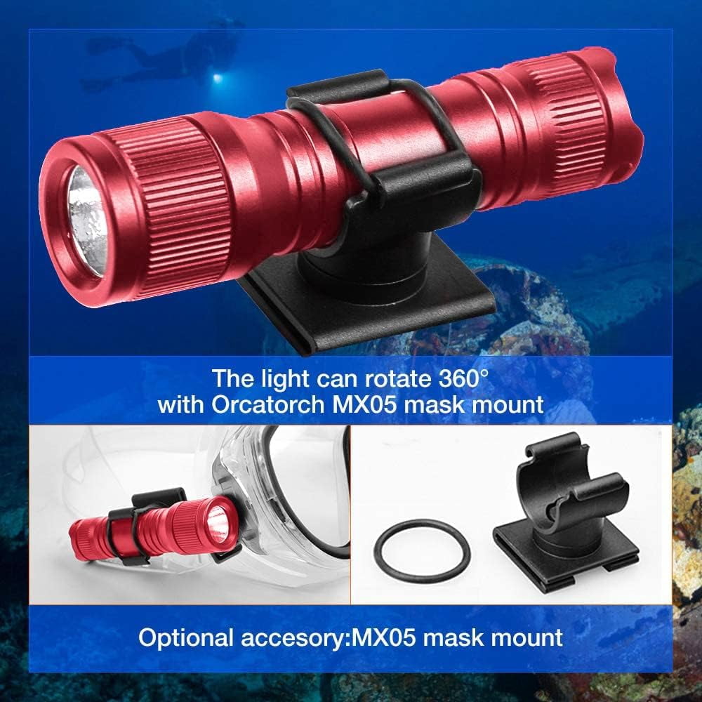ORCATORCH D560 Mini Scuba Dive 650 Lumen Headlamp with 360 Degree Rotatable Mask Clip