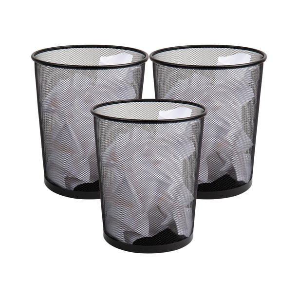 Mind Reader Mesh Trash Can, Set of 3, Waste Paper Basket, Round, Office, Metal Mesh, 11.5 L x 11.5 W x 13.75 H, Black
